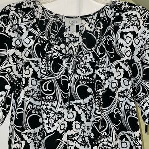 Ann Taylor Loft Womens Black Round Neck Puff Sleeve Floral Blouse Top Size S P